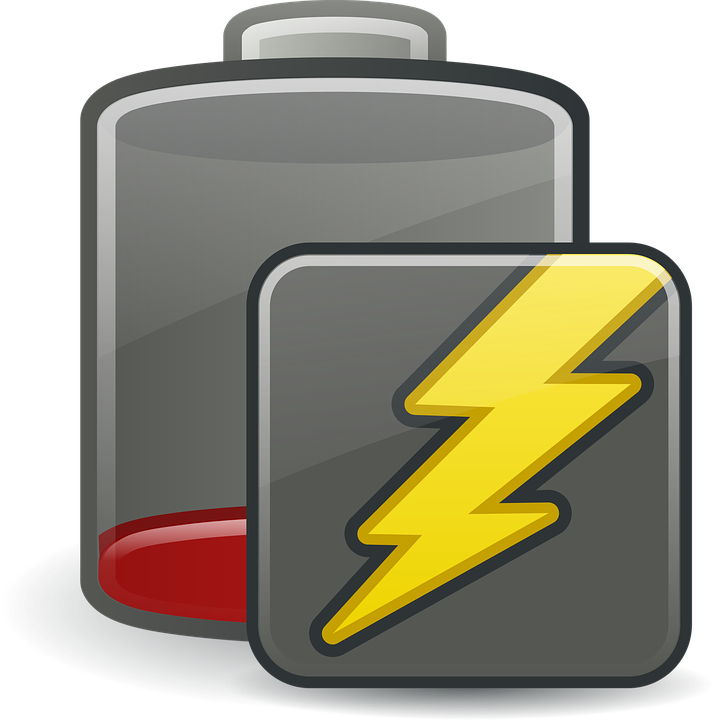Drawing of battery and the lighting bold design on a charging box to symbolize battery reconditioning old batteries.