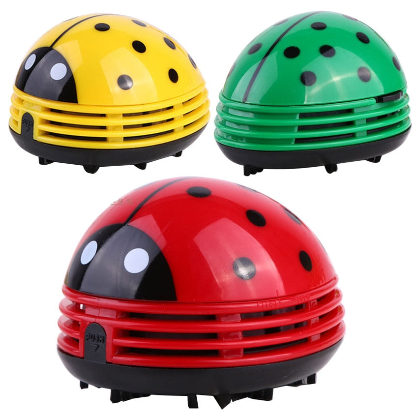 Kitchen Gadgets. Pictures are mini vaccums that look like lady bugs. Three are depicted in yellow, green and red.